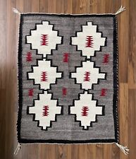 Antique Navajo Native American Indian Wool Rug Grey Red Black Tapestry 32”x41” picture