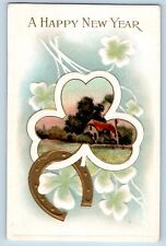 Bancroft South Dakota SD Postcard New Year Clover Horseshoe Embossed c1910's picture