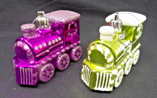 2 Vintage Retro Christmas Trains Mercury Glass Ornaments 2 1/2