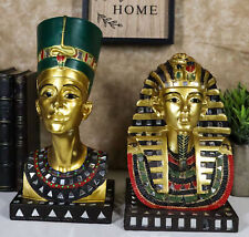Ebros Golden Mask of Egypt Pharaoh King TUT and Queen Nefertiti Statue Set of 2 picture