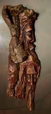 VINTAGE POLISH FOLK ART HANDMADE WOODEN of 3 MEN'S FACES CARVING FROM SINGLE LOG picture