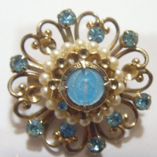 1930s antique catholic Saint miraculous Mary faux gemstone brooch 52862 picture