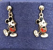 Vintage Walt Disney Productions MICKEY MOUSE Earrings Gold Tone & Enamel Dangle picture