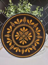 Vintage Russian Straw Marquetry Folk Art Black Lacquered Wood Inlay Plate  picture