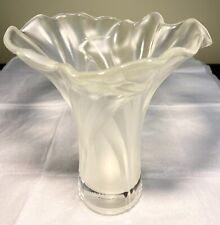 Vintage Teleflora Frosted Glass Vase Ruffled Flared Floral picture