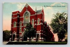 Postcard St Marys Church in Clinton Iowa, Antique N16 picture