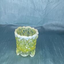 Hobbs Brockunier Glass Opalescent Canary Daisy & Button Footed Toothpick Uranium picture