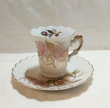 Vtg Original Arnart Porcelain Pink Roses Gold Accent Demitasse Teacup Saucer Set picture