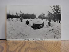 Greetings from Marenisco, Michigan Real Photo Post Card old Vehicle and snow picture