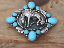 Handcrafted Authentic Navajo Sterling Silver Turquoise Horse Belt Buckle by Emer picture