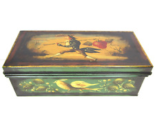 RARE Vtg Signed PETER OMPIR Colonial Man Strawberry Metal Box Case Folk Art Tole picture