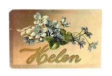 Raphael Tuck & Sons Name Series Embossed Antique Postcard Helen Blue Flowers picture