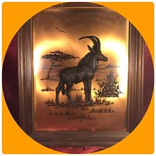 Copper Wall Art John Louw Signed 1974 Mountain Goat ￼Wood Frame VTG Picture picture