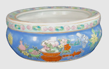Blue Chinese Porcelain Planter Pot w/ Textured Hand Painted Vintage 8.5