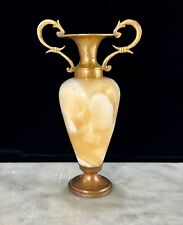 5.5” Vintage Onyx and Brass Sculptural Vase Ornate Double Handles - MCM picture