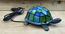 Vintage Tiffany Style Stained Glass Mosaic Turtle Table Desk Lamp Blue Green picture
