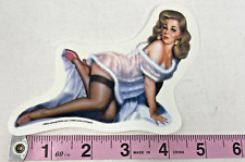 Vintage 2002 Sexy Girl in  Fur Trim Negligee Silk Stocking Sticker Vinyl Decal picture