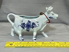 Vintage Porcelain Ceramic Delft Blue Holland Cow Creamer DBL Crown Logo Bell picture