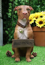 Ebros Lifelike American Pit Bull Pet Dog Statue W/ Jingle Collar And Sign 13