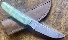 2005 Craig Stekette Drop Point Knife, 8” w/4” Damascus Blade & Leather Sheath picture