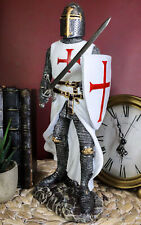 White Cloak Caped Medieval Crusader Swordsman Knight of Christ Figurine 11.5