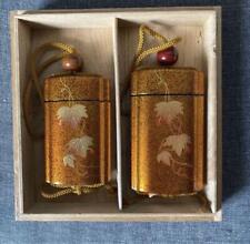INRO URUSHI KINMAKIE Gold Lacquer Set of 2 pcs w/ Original Wooden Box picture