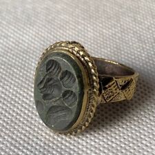 EXTREMELY ANCIENT SOLID BRONZE GOLDEN ANTIQUE RING VIKING RARE HEAVY AUTHENTIC picture
