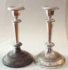 2 Antique Vintage Distressed Silver Tone Metal Candle Holders picture