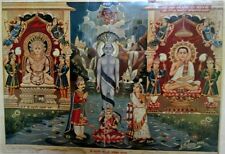 1938 Antique Signed Religious Print Jainism Lord Parshvanath Print Padmawati picture
