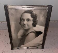 Vintage 8x10 30s? Silver Tone Art Deco Star Picture Frame Velvet Easel Backside picture