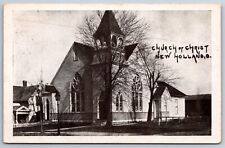 New Holland Ohio~Church of Christ~Close Up~Belfry~Lamppost~c1905 Postcard picture