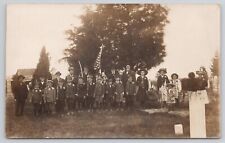 Boys with Rifles Men Women Girls Standing in Graveyard w/Flag CYKO RPPC Postcard picture