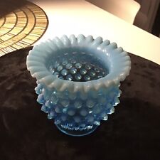 Vintage Fenton Glass~Blue Opalescent/ Ombré Ruffled Hobnail Small Bud Vase picture