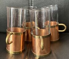 Vintage Beucler Copper Brass Glass Cork Irish Turkish Coffee Set of 4 picture