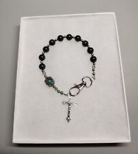 Single Decade Pocket/auto Rosary Made With Obsidian And Indian Agate picture