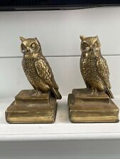 2Vtg PMC Philadelphia Mfg Hand Cast Owls Heavy Brass Finish Bookends Mid Century picture