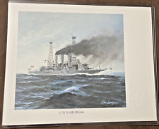 USS GEORGIA Naval Art Print - Warship Chas Lundgren Embossed  50 States Ships picture
