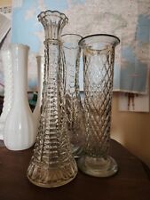 Beautiful Vintage Diamond Pattern Flower Vase - Lot of 3 picture