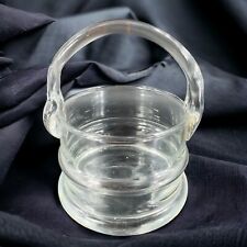 Vintage Mid Century Clear Glass Basket Vase Ice Bucket With Applied Handle VTG picture