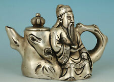 Asian Chinese Old Copper Plating Silver Buddha Wine God Teapot Statue picture