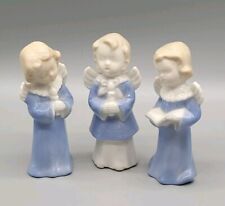 Set of 3 Porcelain Boy Girls Blue White Angels Singing Christmas Figures Japan picture