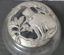 Vintage 1988 Seagull Pewter Cat Trinket Dish Potpourri Bowl Catch All Glass Base picture