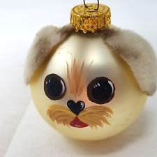 Wide Eye Dog Christmas Ornament 1990 Fur Ears Glass Handmade Vintage picture