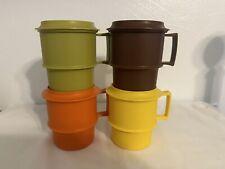 Vintage TUPPERWARE Harvest Colors 1312 Stackable Coffee Cups Mugs Lids Coasters picture