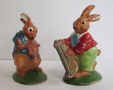 Vintage Easter Pair Composition Rabbit Musician Figures Germany 1920s picture