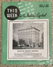 VTG 1948 THIS WEEK NATION'S CAPITOL GUIDE ROGER SMITH HOTEL BROCHURE PAMPHLET picture