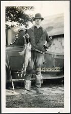 HANDSOME YOUNG MAN w FISH CATCH by a CAR VINTAGE GONE FISHING PHOTO picture