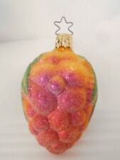 Inge Glass Large Glittery Red Raspberry Glass Ornament Green Leaves ~ Germany picture
