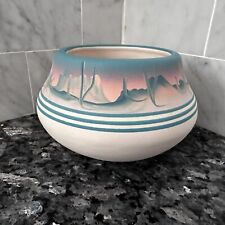 Signed New West Pottery Blue Hand Painted Vase Bowl Vintage Southwest Arizona picture