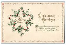 1921 Christmas Greetings Star Holly Berries Winsch Back Plymouth IL Postcard picture